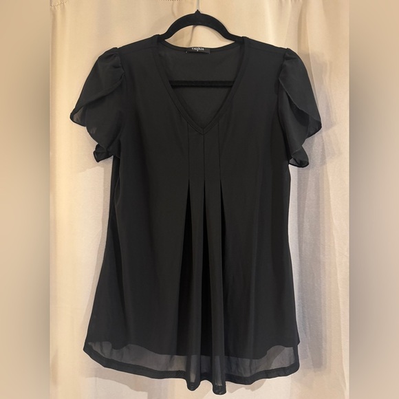 Valolia Black Cap Sleeve Pleated Blouse - Picture 1 of 6